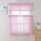 Chyhomenyc Pink Sheer Valances for Windows - Light Filtering Small Kitchen Curtains, Rod Pocket Short Top Window Treatment Decor for Living Room Bathroom Basement, 42Wx16L inches, 2 Panels