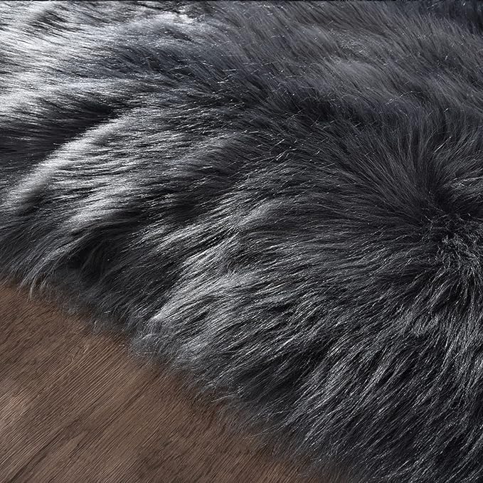 Latepis Living Room Rugs 6x9 Faux Sheepskin Fur Dark Grey Rug for Bedroom Fuzzy Fluffy Rug for Sofa Floor Entertainment Room Luxury Home Decor