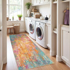 Washable Area Rugs 2'x8' Non-Slip Modern Abstract Soft for Living Room Entryway Bedroom Nursery, Print Pattern, Orange Blue Pink Yellow Colorful