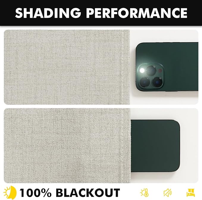 MIULEE 100% Blackout Linen Curtains for Bedroom, Light Cream Solid Luxury Decor Thermal Insulation Room Darkening Drapes for Living Room Nursery Back Tab Rod Pocket 42 x 96 Inches, 2 Panels