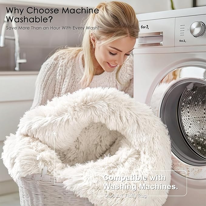 OLANLY 2x4 Machine Washable Runner Rugs for Hallway, Soft Fluffy Shaggy Bedside Rugs for Bedroom, Living Room, Indoor Floor Carpet for Kids Girls and Boys, Nursery Rooms, Home Decor Aesthetic, Ivory