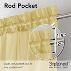Simplebrand Yellow Valances 14 Inches Long for Living Room Pocket 2 Panel Light Filtering Sheer Translucent Valence Toppers for Short Window Kitchen Bathroom Bedroom 42x14 Inch Length
