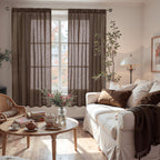 BGment Brown Linen Curtains 63 Inches Long for Bedroom Windows, Sheer Drapes Lightweight Rustic Country Textured for Farmhouse Living Room Decor Rod Pocket, 2 Panels Set, Each 42 Inch Wide