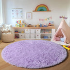 ONASAR Light Purple Round Area Rug 4ft, Soft Bedroom Circle Rugs Floor Mats for Kids Girls Teen Room, Cute Fluffy Plush Shaggy Carpet for Baby Nursery Living Room Playroom Dorm Home Decor