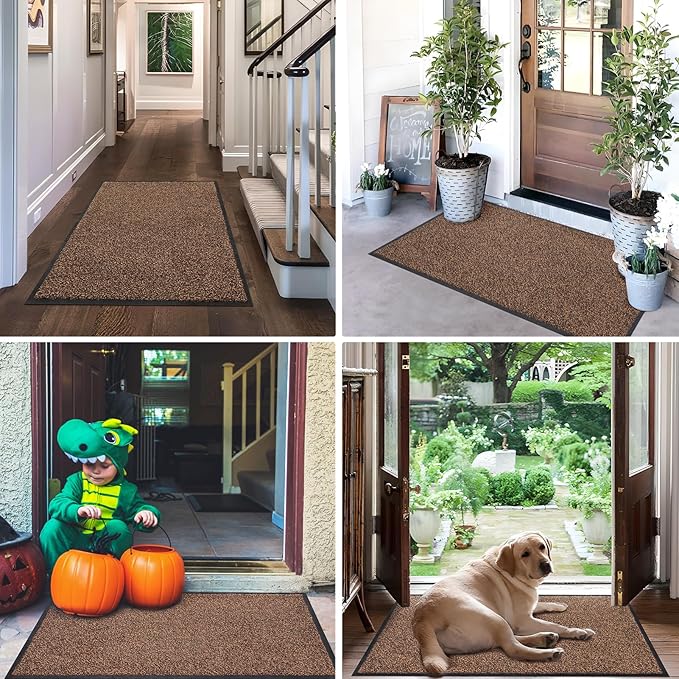 Mibao Super Absorbent Front Door Mat, 60" x 36", Non-Slip Washable Indoor Doormats, Low Profile Entryway Rug Outdoor, Dirt Resistant Welcome Mats for Front and Back Door Entrance, Brown
