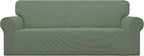 Easy-Going Stretch Oversized Sofa Slipcover 1-Piece Sofa Cover Furniture Protector Couch Soft with Elastic Bottom for Kids, Polyester Spandex Jacquard Fabric Small Checks Greyish Green
