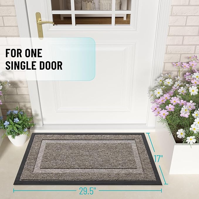 OLANLY Front Door Mat Indoor Outdoor Entrance, Waterproof All-Season, All-Weather Doormat, Sturdy Natural Rubber, Low Profile, Easy Clean Patio Porch Entryway Mat, 59x23, Khaki and White