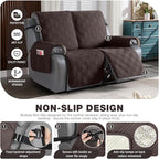TAOCOCO 100% Waterproof Loveseat Recliner Cover, Non Slip Split Loveseat Covers for Reclining Sofa with Elastic Straps, Washable Recliner Chair/Furniture Protector for Pets(2 Seater, Chocolate)