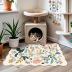 Washable 2x3 Entryway Scalloped Rug: Floral Thin Door Mat Non Slip Water Resistant Kitchen Bathroom Area Rug Indoor Ultra Soft Carpet for Laundry Nursery Living Room Bedroom Soft Floor Mat (2x3,Cream)