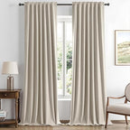 MIULEE 100% Blackout Linen Curtains for Bedroom, Stone Solid Luxury Decor Thermal Insulation Room Darkening Drapes for Living Room Nursery Back Tab Rod Pocket 42 x 96 Inches, 2 Panels