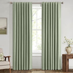 MIULEE 100% Blackout Linen Curtains for Bedroom, Sage Green Solid Luxury Decor Thermal Insulation Room Darkening Drapes for Living Room Nursery Back Tab Rod Pocket 42 x 63 Inches, 2 Panels