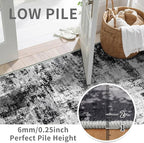 3x10 Washable Runner Rugs for Hallway: Easy-to-Clean Abstract Runners for Entryway Bedroom - Stain and Water Resistant Rugs with Non-Slip Backing - Soft Low-Pile Carpet Black Grey