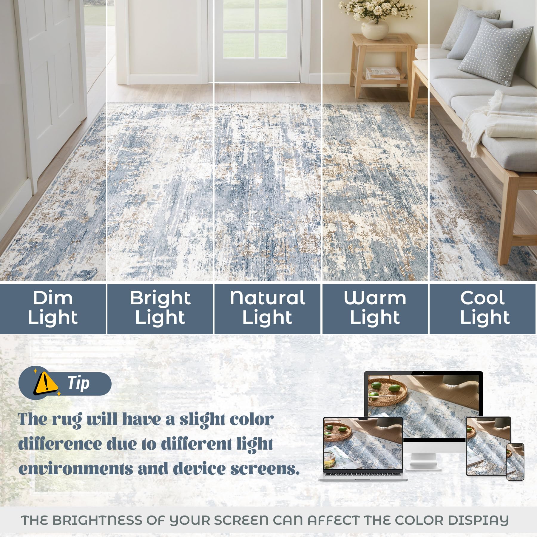 XLUEZ 10x14 Area Rugs for Living Room, Washable Modern Abstract Large Area Rug Neutral Soft Non Slip Kids Rug Stain Resistant Indoor Carpet for Bedroom Dining Room Playroom Home Office(Blue, 10'x14')
