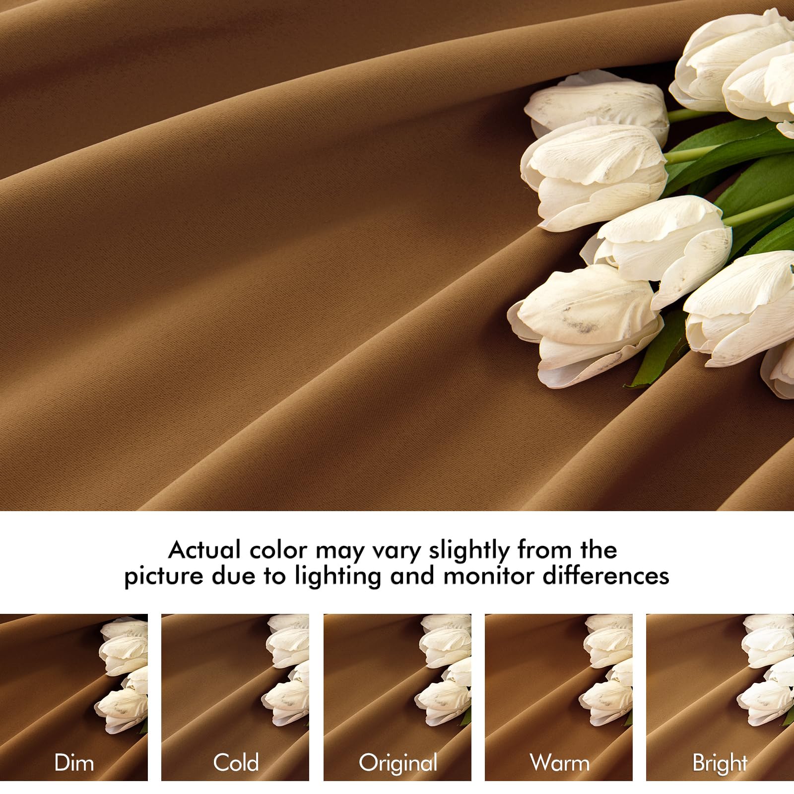 MIULEE Golden Brown Back Tab Blackout Curtains 52x63 Inches Long 2 Panels