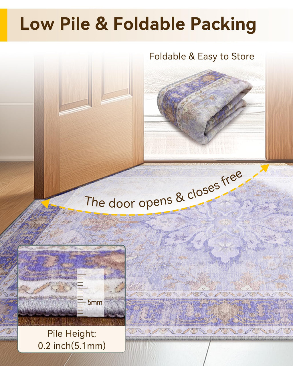 RELEANY Washable Area Rug, 3'x5', Purple