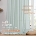 LAMIT Light Filtering Linen Curtains 63 Inch Length for Bedroom, Light Blue
