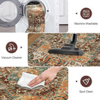 Yamaziot Washable Runner Rug, 3x8 Non-Slip Boho Vintage Hallway Rug with Rubber Backing, Low Pile Faux Wool Distressed Carpet Runner for Bedroom, Kitchen, Laundry, Entrance