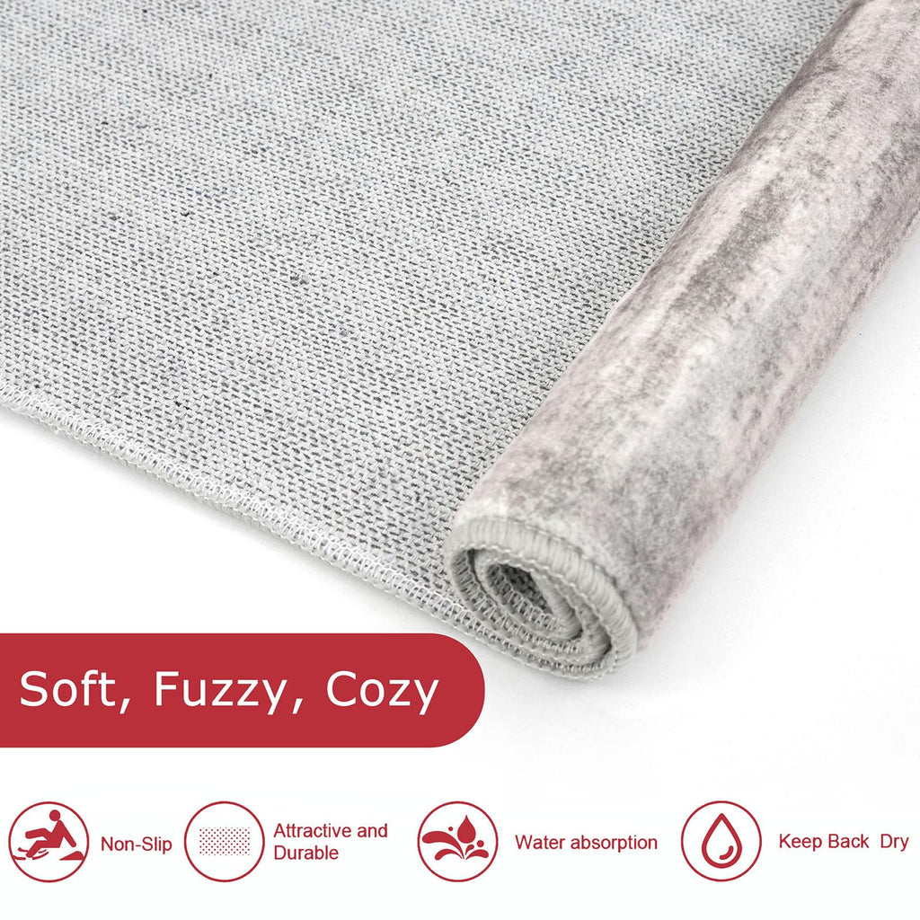 KOZYFLY Modern Abstract Hallway Runner, 2x12 Washable Rug Runner Non-Slip Soft Striped Kitchen Runner Rug, Grey/Light Beige/Brown Print Carpet for Entryway Bathroom