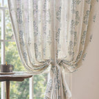 jinchan Linen Floral Curtains for Living Room 84 Inch Length Blue Flower Cottage Core Farmhouse Curtains Rod Pocket Back Tab Boho Semi Sheer Window Drapes Bedroom Set 2 Panels Blue on Beige