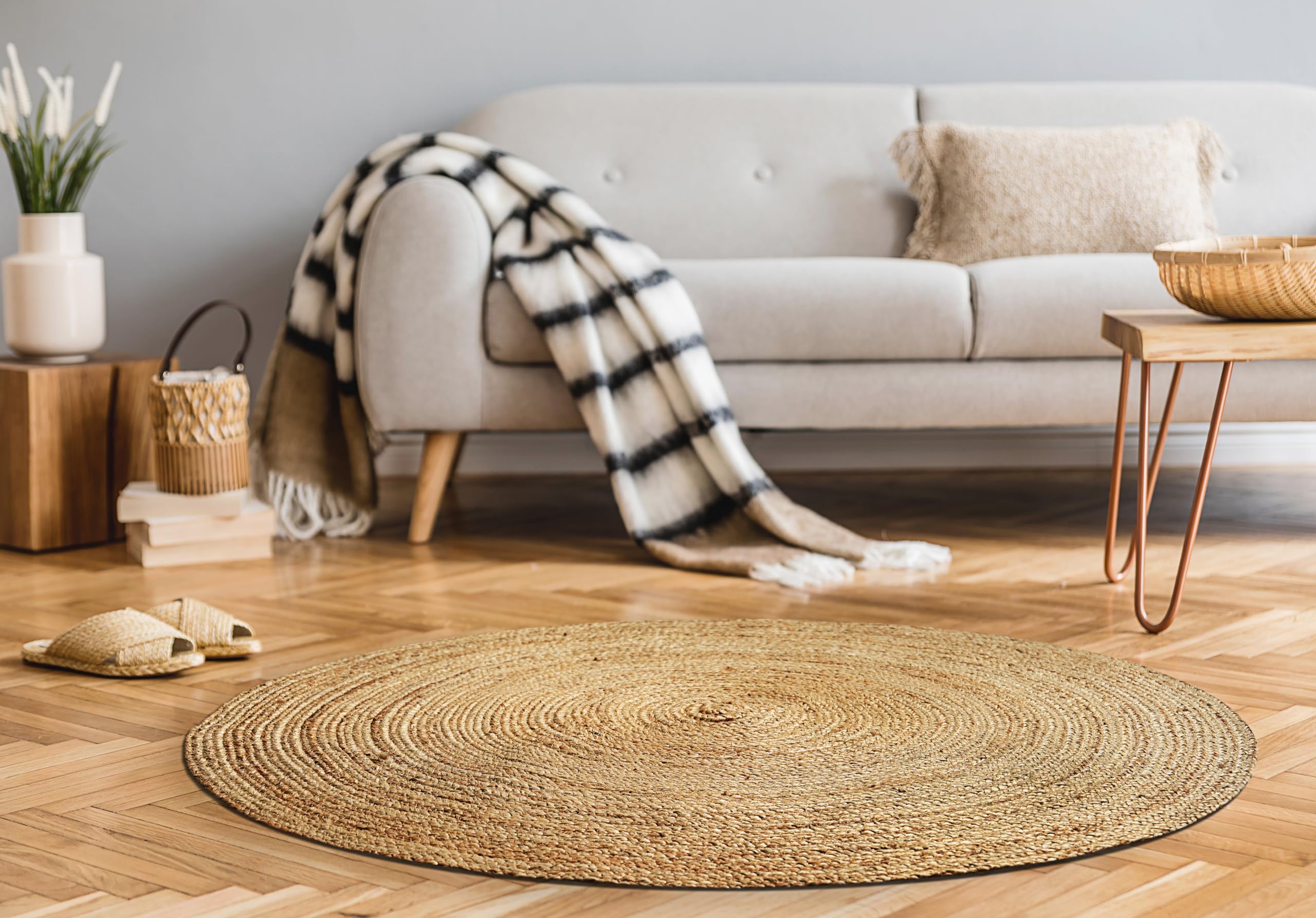 Hausattire Jute Braided Round Rug, Natural, 4 ft