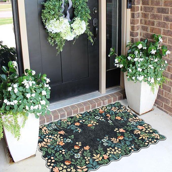 Othilic Front Door Mat Outside Entrance - 2x3 Dark Navy Floral Non-Slip Washable Doormat Indoor Outdoor Mat Boho Vintage Entry Rug Small Throw Rugs for Entryway Kitchen Front Porch Decor