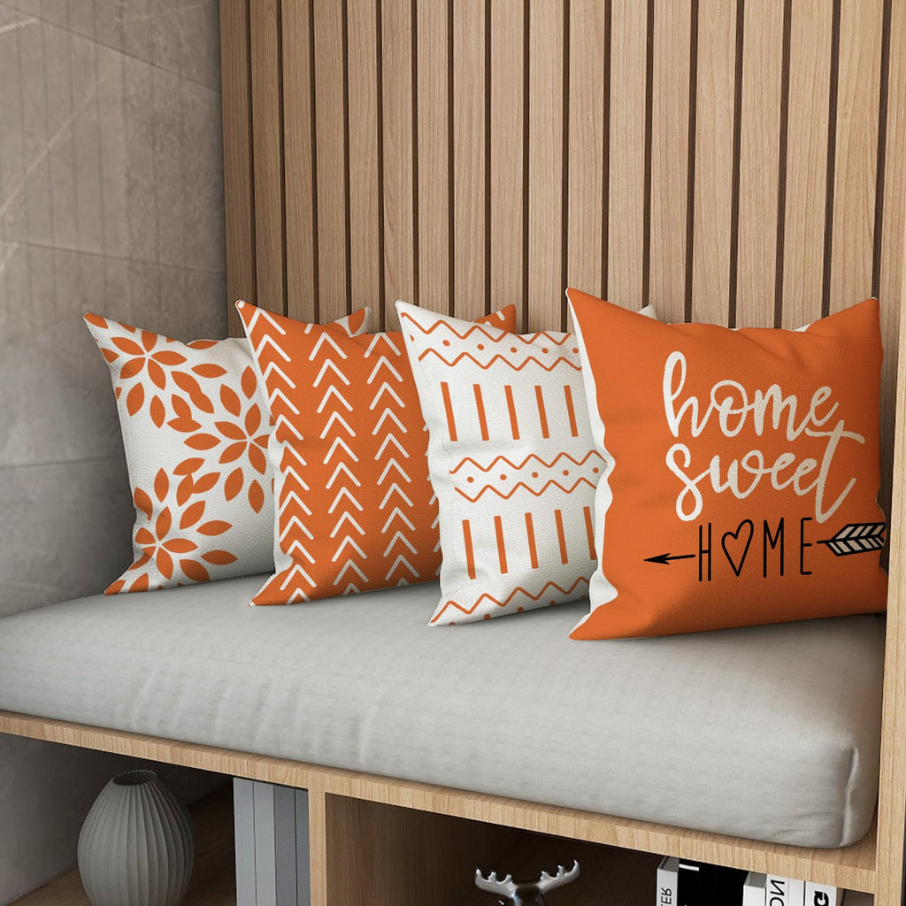 YCOLL Fall Pillow Covers 18x18 Set of 4, Modern Sofa Throw Pillow Cover for Fall Decor, Decorative Outdoor Linen Fabric Pillow Case for Couch Bed Car, Orange