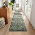 Lofus 2X 6 Area Rug, Green Washable Runner Rugs for Hallways with Non Slip Rubber Backing, Low Pile Soft Carpet Runner for Kitchen Bathroom Bedroom Laundry