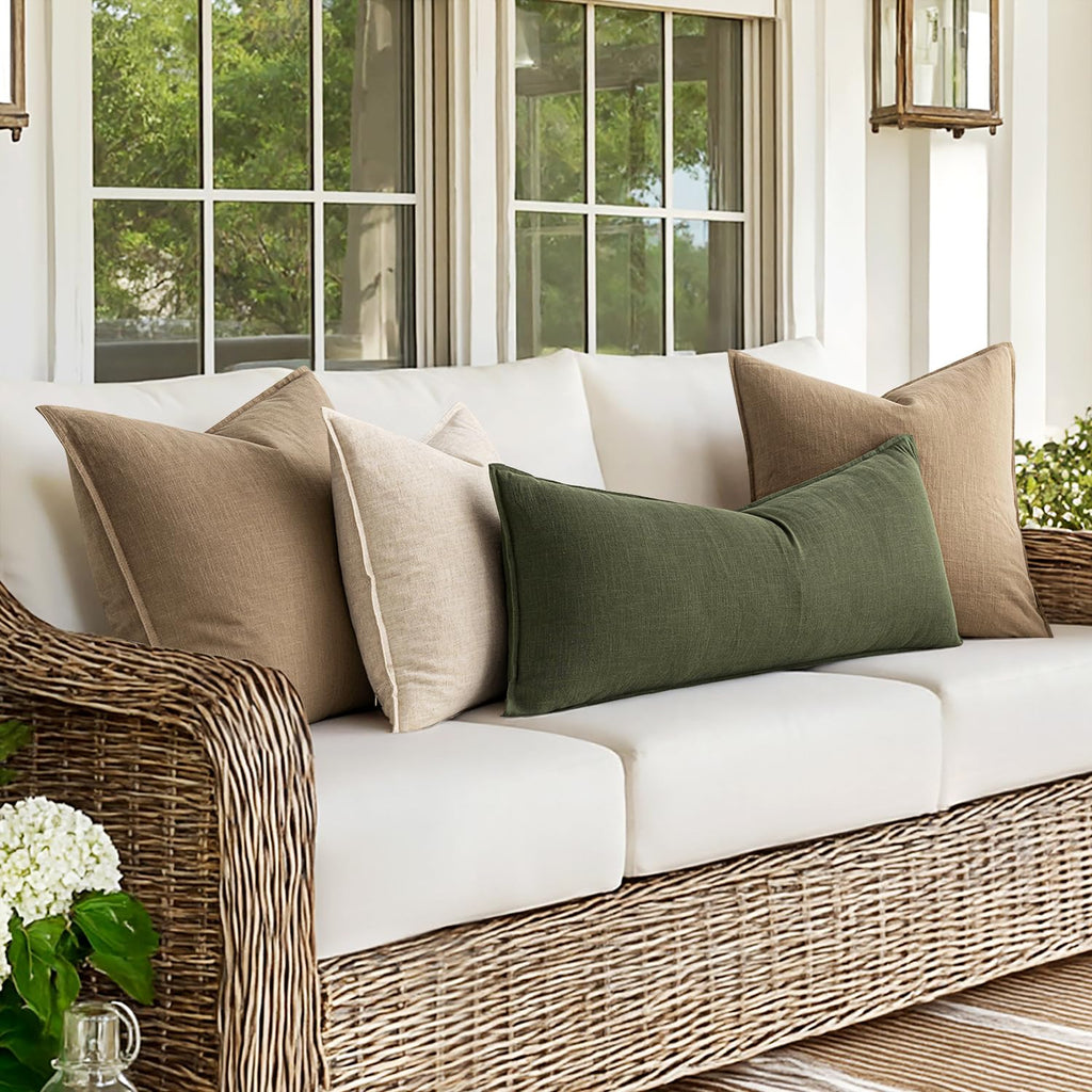 MIULEE Decorative Linen Lumbar Pillow Cover 14x36 Inch Dark Olive Green