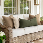 MIULEE Decorative Linen Lumbar Pillow Cover 14x36 Inch Dark Olive Green