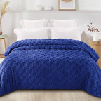 Exclusivo Mezcla Queen Size Flannel Fleece Blanket, Super Soft and Warm Lightweight Checkered Pattern Blankets for All Seasons, 90x90 Inches, Cobalt Blue