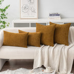 MIULEE Soft Chenille Throw Pillow Covers Mustard 18x18 Inch Pack of 2