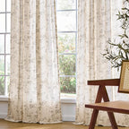 Lazzzy Linen Farmhouse Curtains Grey Floral Curtains 63 Inch Long Back Tab Drapes for Living Room Bedroom Light Filtering Country Vintage Rod Pocket Curtain, 2 Panels, Gray on Beige