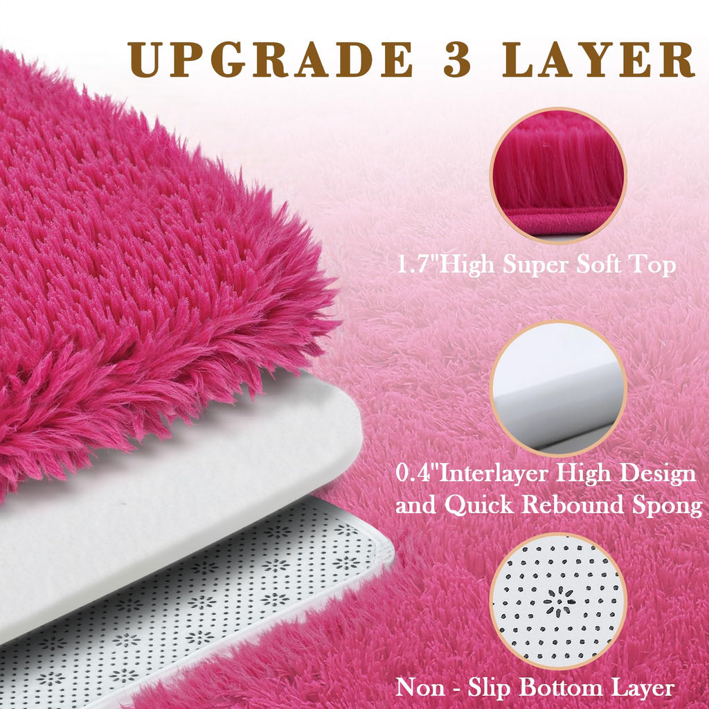 4x6 Area Rugs for Bedroom, Hot Pink Soft Fluffy Shag Bedside Rugs