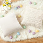 decorUhome Easter Cream White Egg Pillow Covers 20x20 Inch Set of 2, Soft Plush Faux Wool Jacquard Cushion Covers, Farmhouse Neutral Fuzzy Spring Easter Holiday Decor for Couch Sofa Bed
