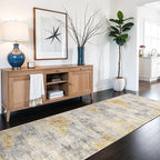 3x6 Washable Kitchen Runner Rug: Modern Abstract Runners for Hallway Soft Non Slip Rugs with Rubber Backing Low Pile Thin Floor Carpet for Entryway Bedroom Bathroom Bedside Indoor(Grey/Yellow,3x6)