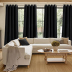 NICETOWN Black Faux Linen Room Darkening Rod Pocket Curtains 63 inch Length, W42 x L63, Light Blocking Thermal Insulated Noise Reducing Drapes for Bedroom Living Room Farmhouse Decor, 2 Panels