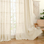 LAMIT Beige Linen Curtains for Living Room 80 inch Length, Light Filtering Semi Sheer Panels Back Tab and Rod Pocket Neutral Panels for Bedroom, 2 Panels, 34 x 80 Inch