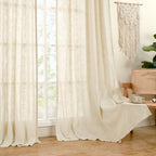 LAMIT Beige Faux Linen Curtains for Doorway Living Room 2 Panels Set