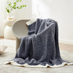Snuggle Sac Heather Navy Throw Blanket for Couch, Super Soft Warm Microfiber Blankets Navy Blue, Cozy Knit Fuzzy Plush Lightweight Throws for Sofa, Bed, Heather Navy,50x60 inches