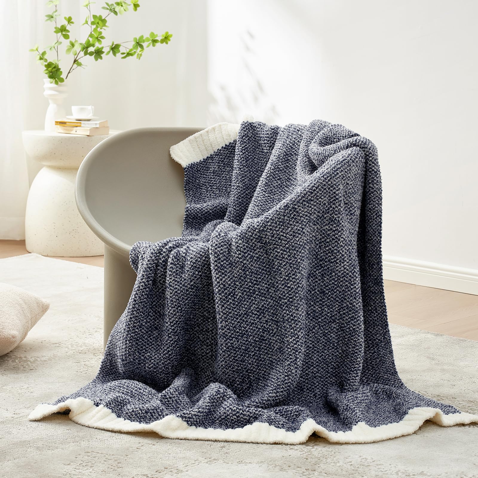 Snuggle Sac Heather Navy Throw Blanket for Couch, Super Soft Warm Microfiber Blankets Navy Blue, Cozy Knit Fuzzy Plush Lightweight Throws for Sofa, Bed, Heather Navy,50x60 inches