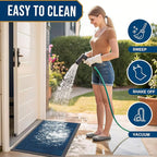 Smiry Front Door Mat Outside Entrance, Heavy Duty Sturdy Natural Rubber Doormat, Trap Dirt and Moisture, Easy Clean Low Profile Welcome Floor Mats for Indoor Outdoor Entry, 35X23 Inch, Medium Blue