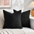 Fancy Homi 2 Packs Black Decorative Throw Pillow Covers 22x22 Inch for Living Room Couch Bed Sofa, Rustic Farmhouse Boho Home Decor, Soft Corss Corduroy Patchwork Accent Square Cushion Case 55x55 cm