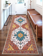 SERISSA Boho Washable Runner Rug, 2x6 Rug Non-Slip Vintage Orange Hallway Kitchen Runner Rug Ultra Soft Print Distressed Floor Carpet for Bedroom Bathroom Laundry Living Room