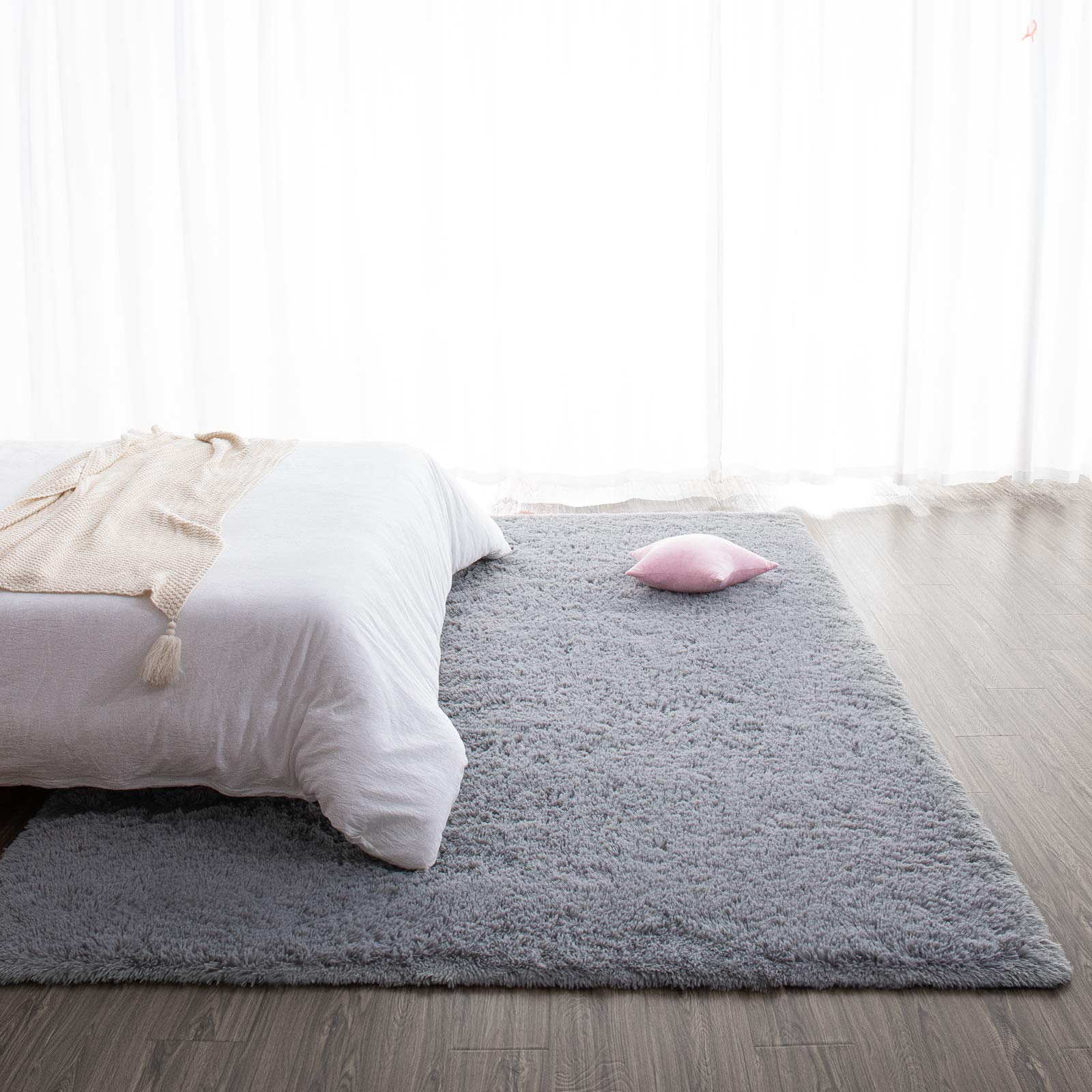 TWINNIS Super Soft Shaggy Rugs Fluffy Carpets 9x12 Feet, Indoor Modern Plush Area Rugs for Living Room Bedroom Kids Room Nursery Home Decor, Upgrade Anti-Skid Rectangular Fuzzy Rug, Grey