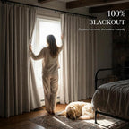 RYB HOME Linen Textured 100% Blackout Curtains for Bedroom, Insulating Energy Saving Window Curtains for Living Room Dining Patio Sliding Glass Door, Wide 52 x Long 90 inch, Beige, 2 Panels