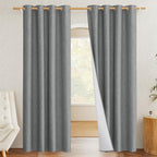 NICETOWN 100% Absolutely Blackout Linen Curtains with Thermal Insulated White Liner, Dove Grey, 52" W x 63" L, Set of 2, Burlap Textured Textured Linen Look Privacy Window Treatment for Kitchen