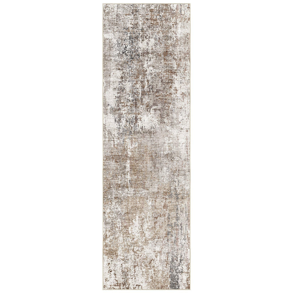 UERMEI 3x8 Washable Runner Rug for Hallway, Non Slip Low Pile Kitchen Carpet, Neutral Modern Abstract Indoor Floor Mat for Entryway Laundry, Kid & Pet Safe High Traffic Area, Brown/Grey/Red