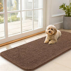 OLANLY Dog Door Mat for Muddy Paws 47x20, Absorbs Moisture and Dirt, Absorbent Non-Slip Washable Doormat, Quick Dry Chenille Mud Mat for Dogs, Entry Indoor Entryway Carpet for Inside Floor, Mocha