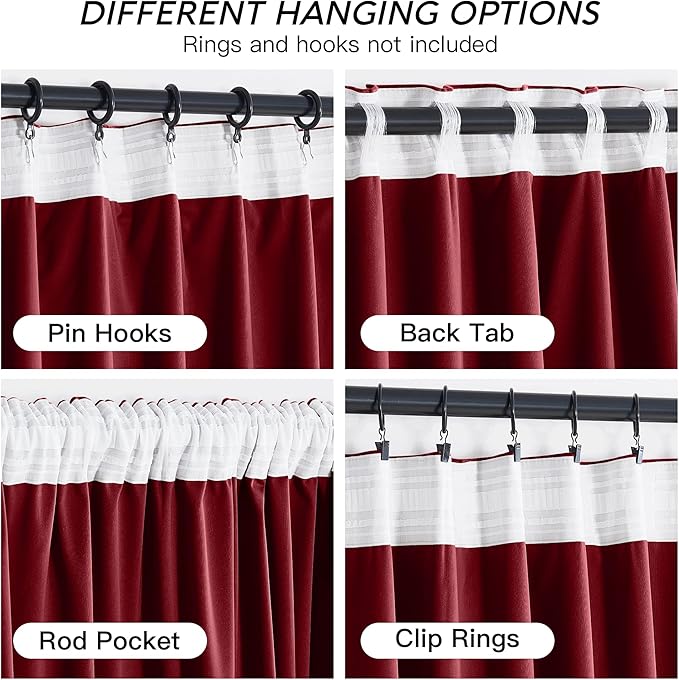 RYB HOME Chistmas Red Velvet Curtains- Super Soft Thermal Insulated Back Tab & Rod Pocket Window Curtain for Bedroom Movie Theater, Width 52 x Length 90 inch, Red, 2 Panels