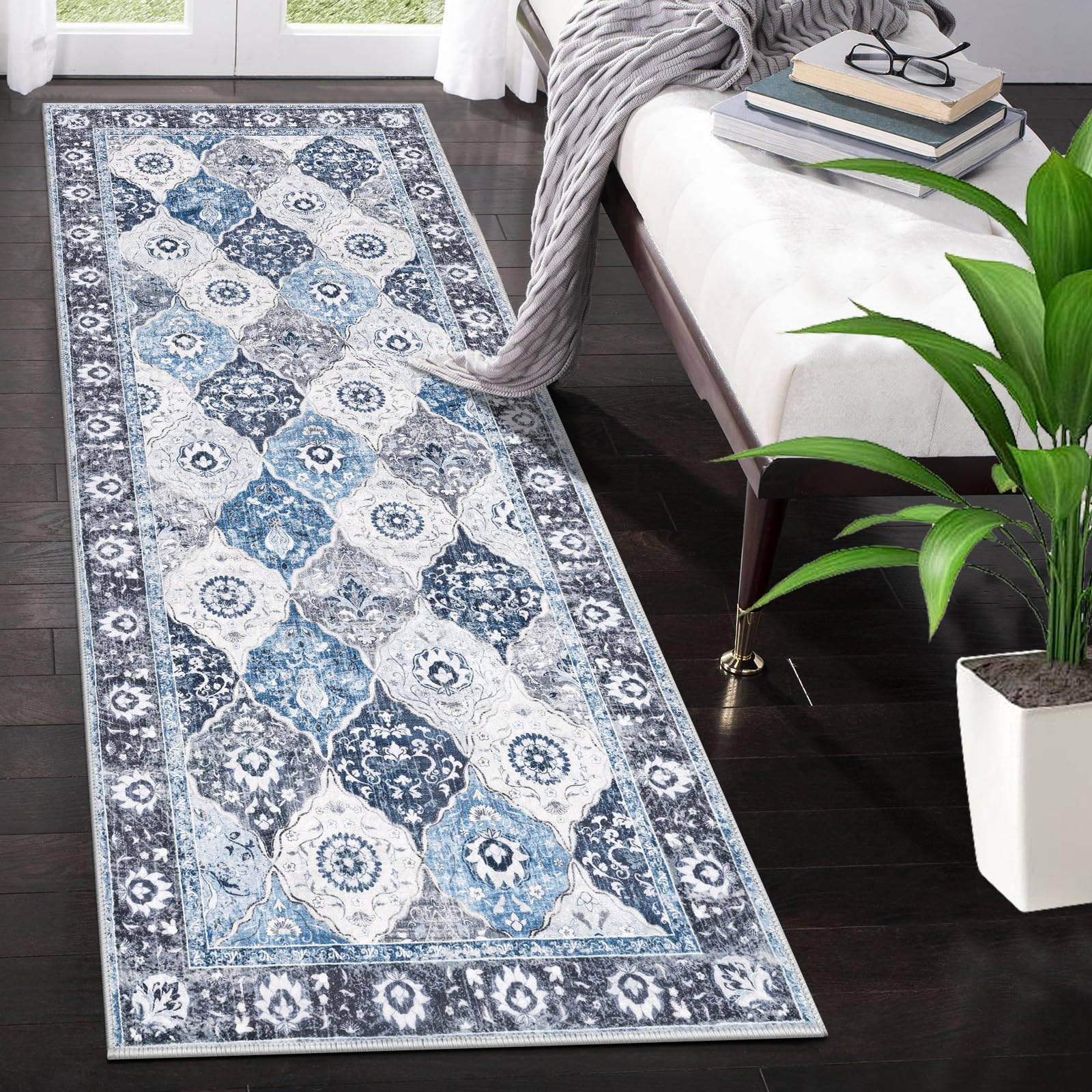 HEBE Hallway Runner Rug 2'x5', Washable Non Slip Kitchen Rug Runner